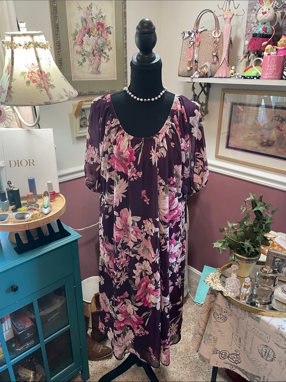 Floral Scoop-Neck Midi Dress in Plum Floral Joie De Vive
